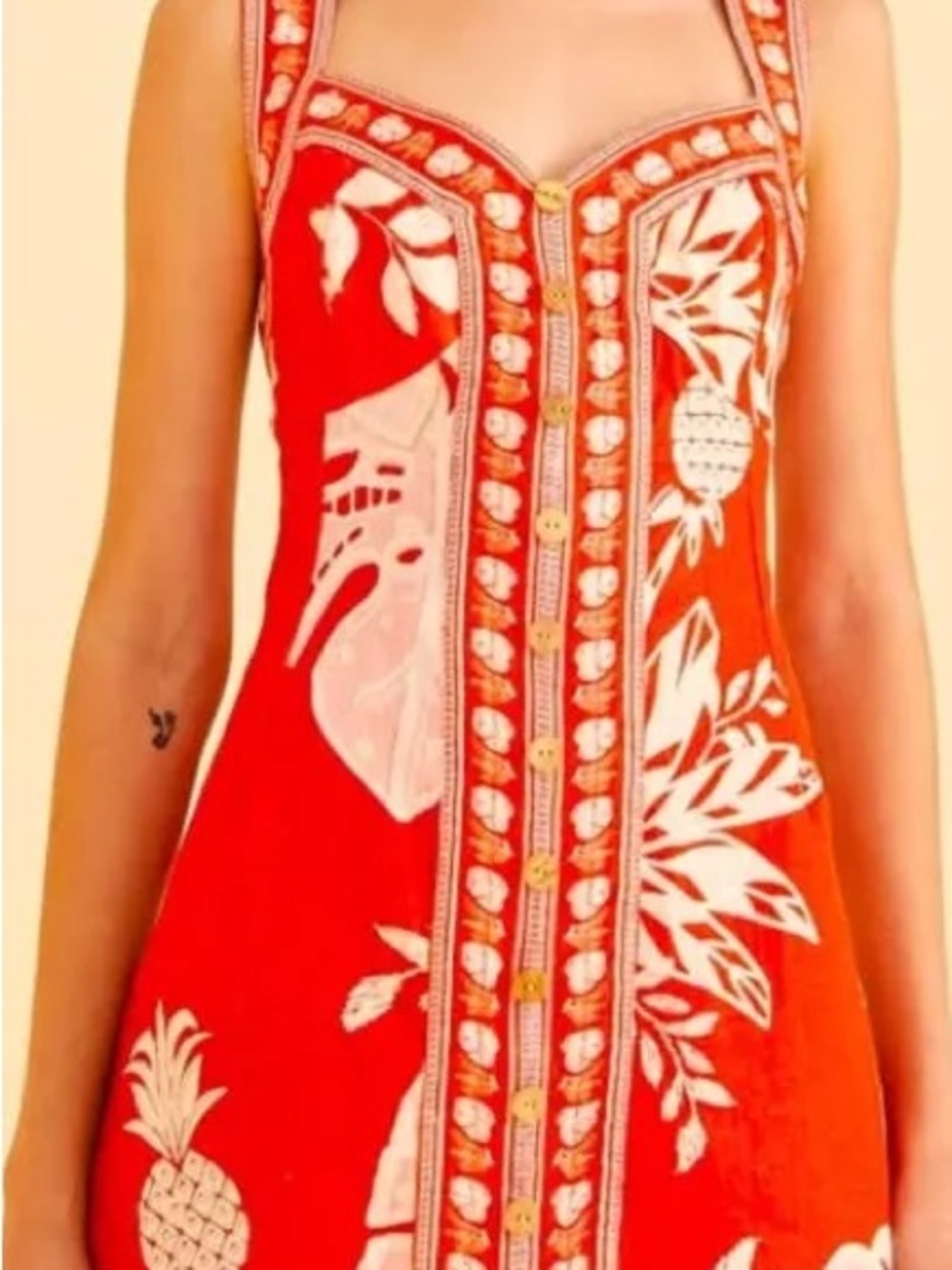FARM Rio Red Lace Monsteras Button-Front Mini Dress - Picture 4 of 5